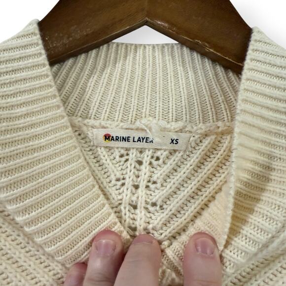 Marine Layer Skylar Turtleneck Sweater Ivory Cream Chevron Knit Wool Blend XS - Picture 6 of 13